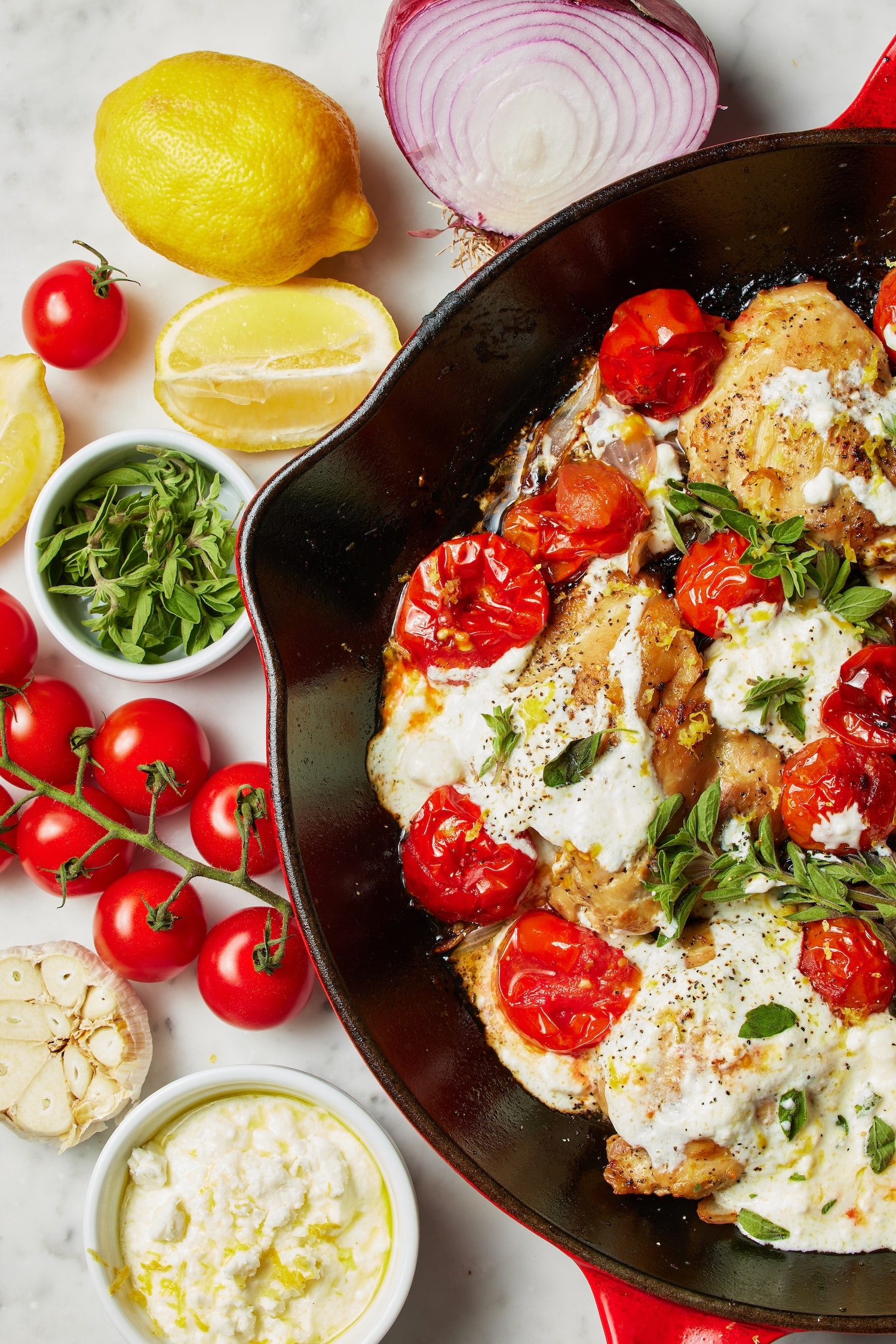 Easy Weeknight Meal: Pan Roasted Chicken Thighs With Tomatoes and Feta